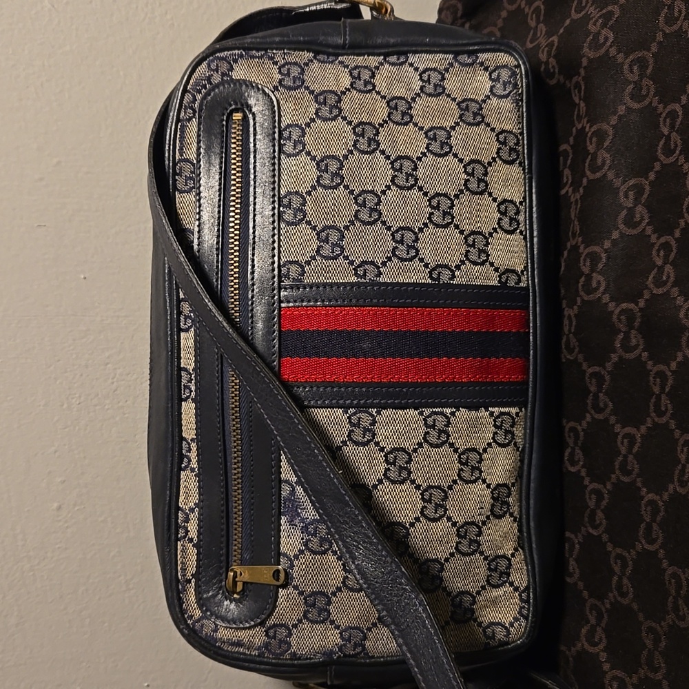 Gucci Sherry Line Crossbody Vintage Blue And Cream